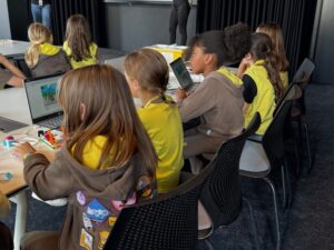 Brownies code at a table